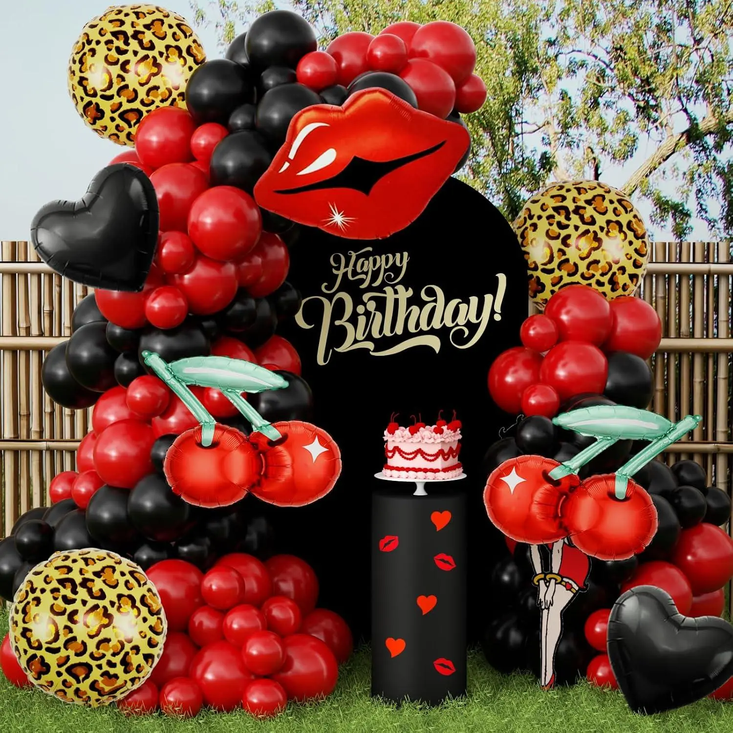 171Pcs Leopard Cheetah Print Betty Party Decorations, Red And Black Balloon Arch Kit With Cheetah Star Foil Green 260 Balloons For Bachelorette Birthday Baby Shower Vintage Retro Party