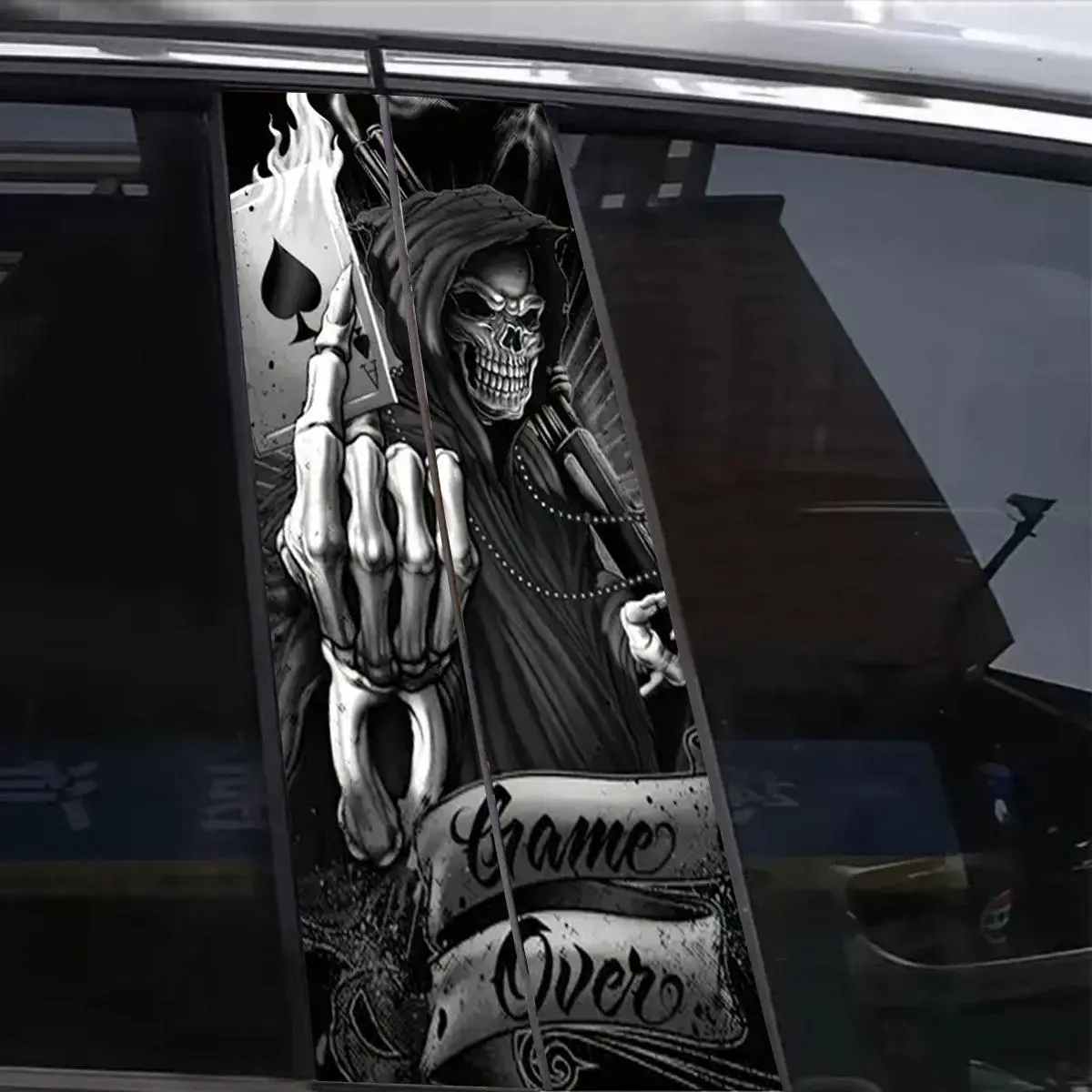 Death Game Poker Skull Pattern Car Sticker, Self-adhesive Car Decal, Universal Car Exterior Decoration Accessories, Side Decals for Car B-pillar & Door, Sticker For Cars, Car Vehicle Decoration, Car Decorations
