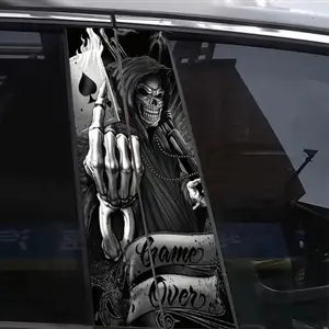 Death Game Poker Skull Pattern Car Sticker, Self-adhesive Car Decal, Universal Car Exterior Decoration Accessories, Side Decals for Car B-pillar & Door, Sticker For Cars