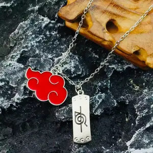 Akatsuki Necklace - Anti Leaf Forehead Protector Charm - Rogue Ninja Anime Manga - Headband Hidden Village Red Cloud Jewelry Pendant
