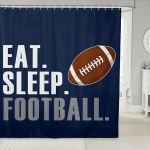 Rugby Bathroom Shower Curtain Set,Football Sports Shower Curtain,Eat Sleep Bath Curtain,Ball Games 72"Wx72"L Bathroom Accessories Washable