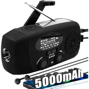 2024 Upgrade 5000mah Alertsync NOAA Weather Emergency Radio with Solar Charging, AM FM Hand Crank Windup Radio SOS Alarm LED Flashlight with Earphone Jack for Home, Camping, Survival Hurricane (Black)