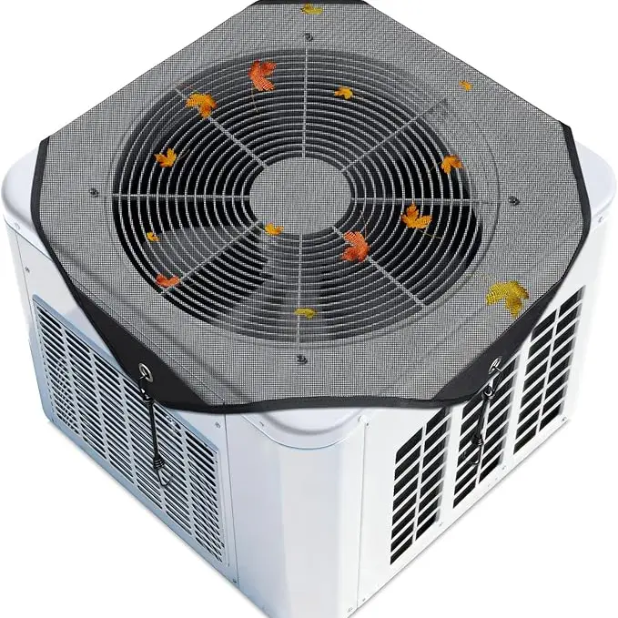 Outdoor Central Air Conditioner Cover - 28x28in Heavy-Duty Waterproof Breathable Net, Eco-Friendly, Dustproof, Tear-Resistant Nylon, Hooks, Bungee Cords, Prevents Overheating, Efficient Airflow, All-Season Durable Cover for Home AC Units