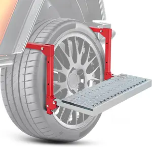 Nilight Folding Heavy Duty Tire Step for Truck SUV and RV, Non-Slip Steel Surface, Adjustable to Fit Tire from 10” to 15” Rated up to 350 Lbs,Easy to Install and Adjust Red