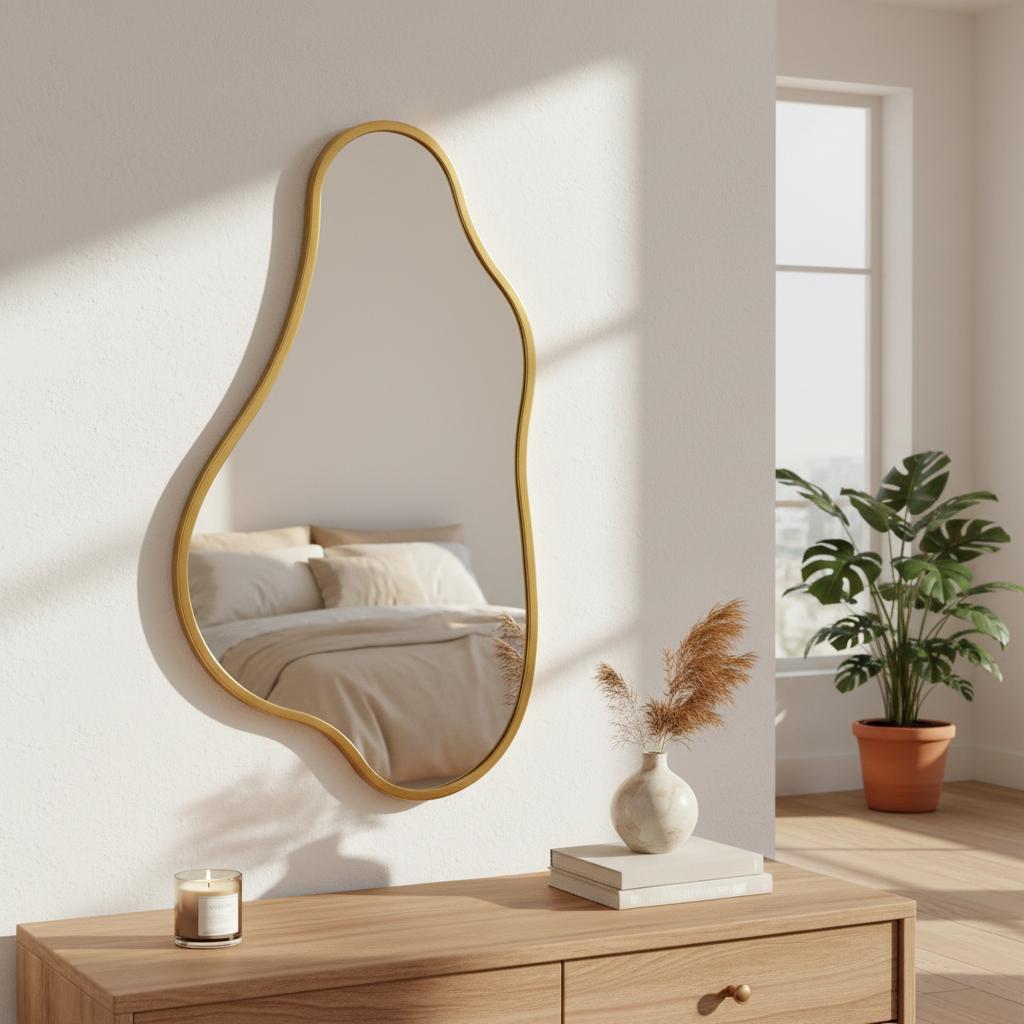 Modern Irregular Wall Cloud Mirror Asymmetrical Cloud Wavy Design Decorative Unique Mirror for Living Room Bedroom Bathroom or Entryway