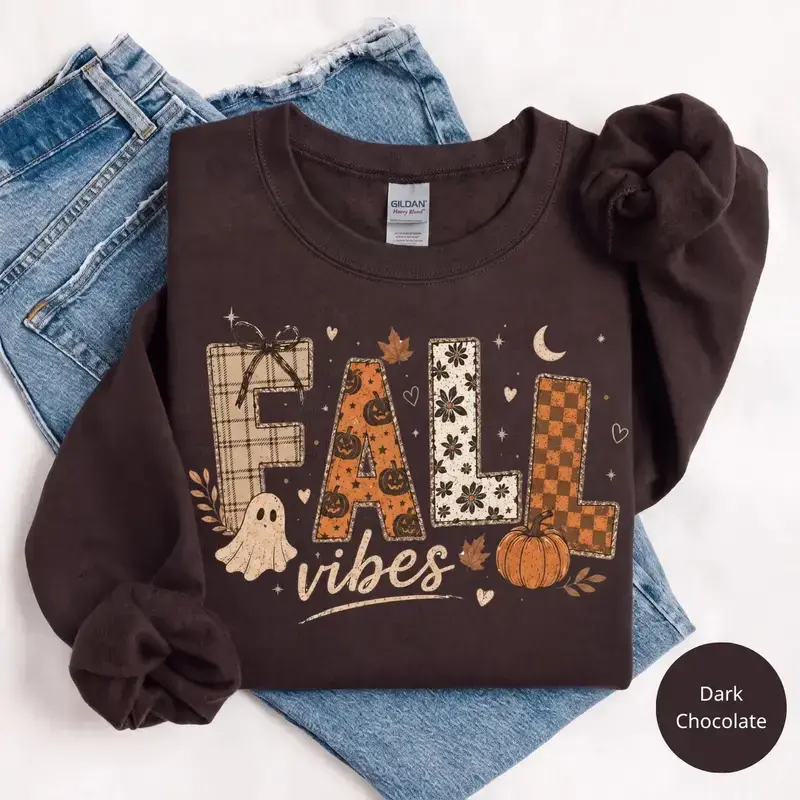 Cozy Fall Vibes Sweatshirt - Floral Pumpkin Graphic Top, Plaid Bow Autumn Shirt, Cute Pumpkin Season Outfit, Fall Gift for Women