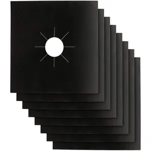Stove Burner Covers - Gas Stove Protectors Black 0.2mm Double Thickness, Reusable, Non-Stick, Fast Clean Liners for Kitchen/Cooking. Stove top Covers Gas Burners Size 10.6" x 10.6" BPA Free(8 Packs)