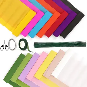 14 Colors Crepe Paper Rolls, 9.8 x 98 Inch Wide Crepe Paper Sheets with 100 count Green Floral Iron Wire, Floral Band, Double-Sided Tape, and  for Birthday Parties Weddings Festival Decoration
