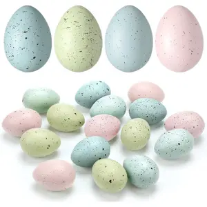 16 Pcs Easter Speckled Eggs 2.4 Inch Plastic Speckled Eggs Bowl, Vase Filler for DIY Spring Displays and Easter Decorations (Pink,Blue,Yellow,Light Blue)