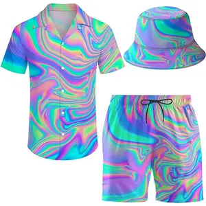 beach wear for men two piece outfit men high-quality fabric Men'S 2 Piece Tracksuit Hawaiian Shirt Shorts Button Down Shirt And Shorts Sets With Bucket Hats