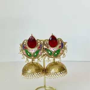 Kashmiri Jhumka Traditional Wear Earrings with Gemstone Accents Lightweight and Elegant