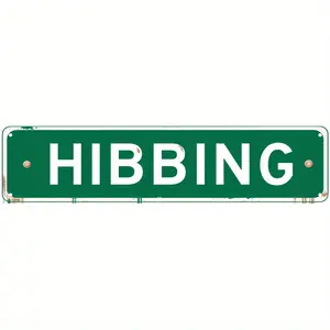Vintage Farmhouse Aluminum Metal Tin Sign 16x4 Inches - HIBBING Street Sign with Aged Green Background & White Lettering, Rustic Porch Wall Decor, Outdoor Durable Weather-Resistant Metal Sign for Farmhouse, Cabin, Patio, Metal Yard Decor, Patio Decoration