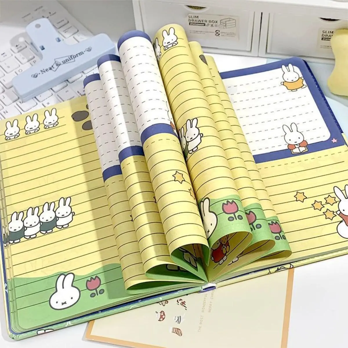 Cute Miffy Rabbit A5 Leather Notebook Cute Cartoon High Appearance Level Horizontal Kawaii Color Page Student Notebook