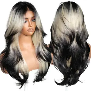 BrownBomb Butterfly Body Wave Wig 13×6 HD Lace Pre Plucked 24 Inch 3 Second In Daily Use Vivid Self Growing Hairline With Curly Bangs Most Natural Looking Heat Resistant Synthetic Hair for Summer Beach Vacation Daily Wear Parties Dating