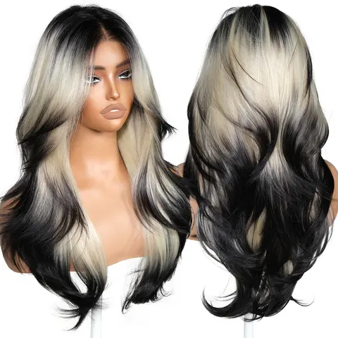 BrownBomb Butterfly Body Wave Wig 13×6 HD Lace Pre Plucked 24 Inch 3 Second In Daily Use Vivid Self Growing Hairline With Curly Bangs Most Natural Looking Heat Resistant Synthetic Hair for Summer Beach Vacation Daily Wear Parties Dating tiktokshopspringgl