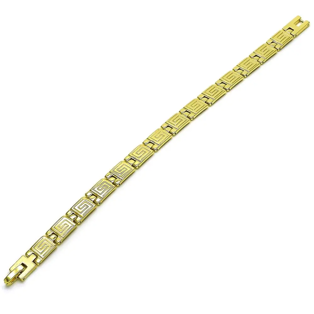 Oro Laminado Solid Bracelet, Gold Filled Style Greek Key Design, Polished, Golden Finish