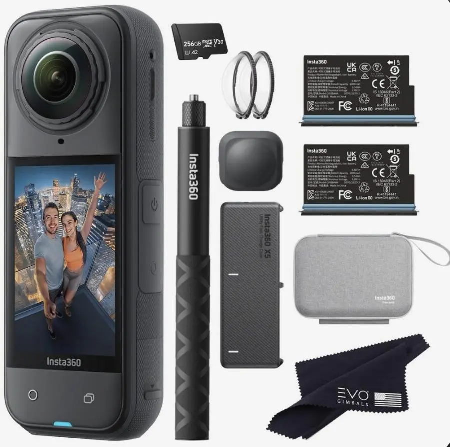 nsta360 X5 8K Waterproof 360° Action Camera | Creator Kit with 2 Batteries, Selfie Stick & Carry Bag