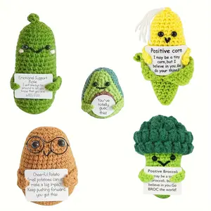 Cute dolls Handmade emotional support crocheted fruit gifts-fun stress relief toys Creative knitted dolls with Greeting Card Emotional Support Positive Life Knitting Stress Relief Doll- Ideal for Home, Office & Travel birthday gift home decoration Doll