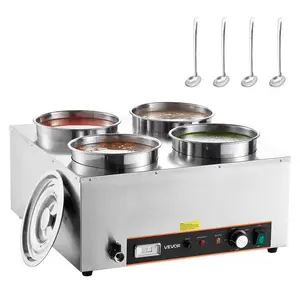 VEVOR Electric Soup Warmer, Four 6.34QT Stainless Steel Round Pot with 86185F Adjustable Temp, 1500W Commercial Bain Marie with Anti-dry Burn and Reset Button, Soup Station for Restaurant, Buffet