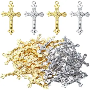 50pcs Alloy Cross Charms Pendants Jewelry Rosary Cross Charms for DIY Bracelet Necklace Jewelry Making Findings,37×22mm