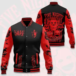 Five Nights at Freddy’s Varsity Jacket Gamer Merch, Animatronic Horror Graphic Coat, Oversized Streetwear Baseball Jacket
