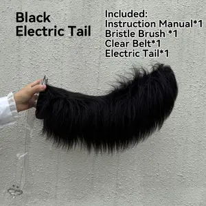 Handmade Fluffy Soft Electric Tail for Cosplay Party, Social Anxiety Accessory for Cat Fox Wolf Tail (Black)
