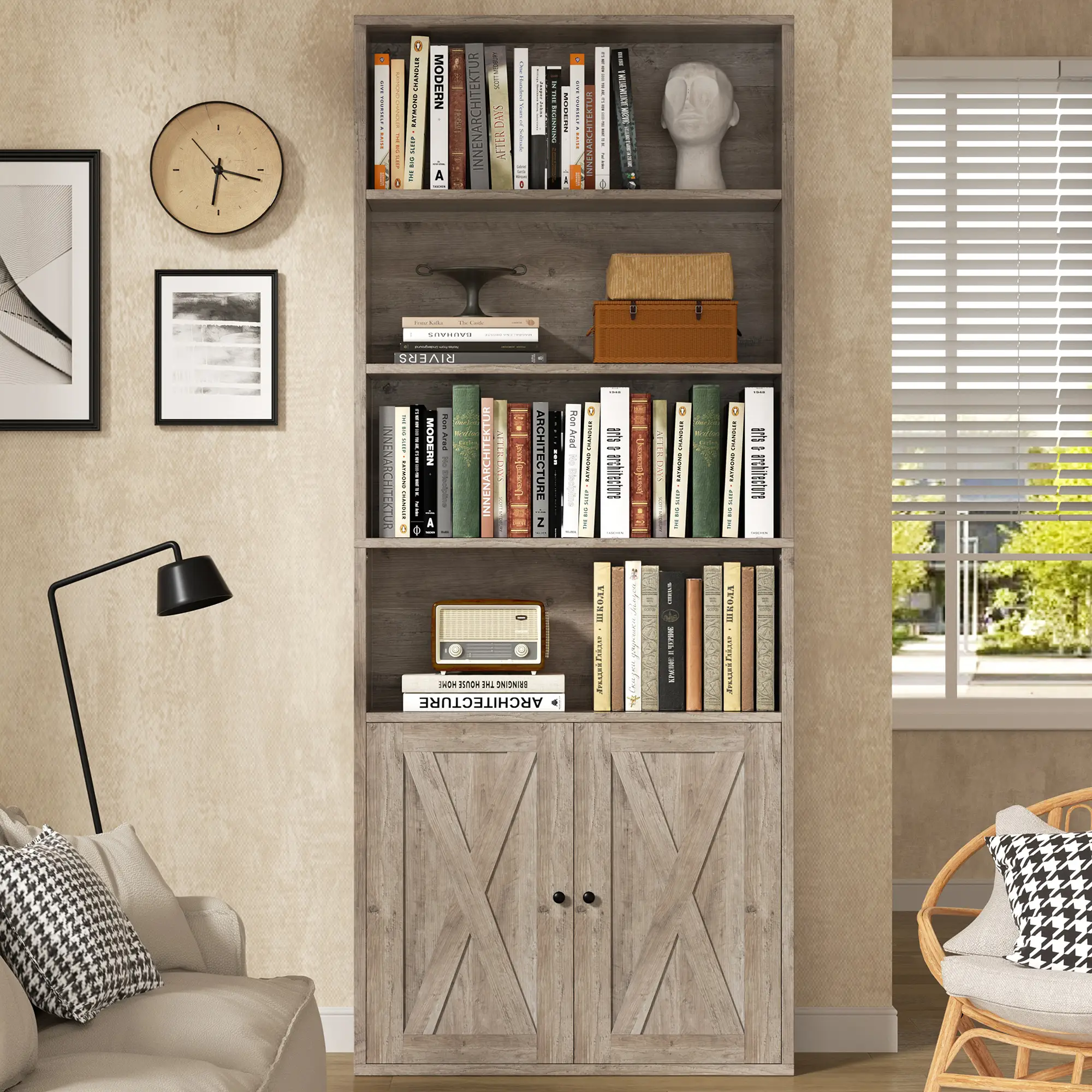 Walsunny 70 inch bookshelves / Bookcases, Floor Standing Display Storage Shelves, Tall Bookcase for Bedroom, Living Room, Office, Black/Brown/White