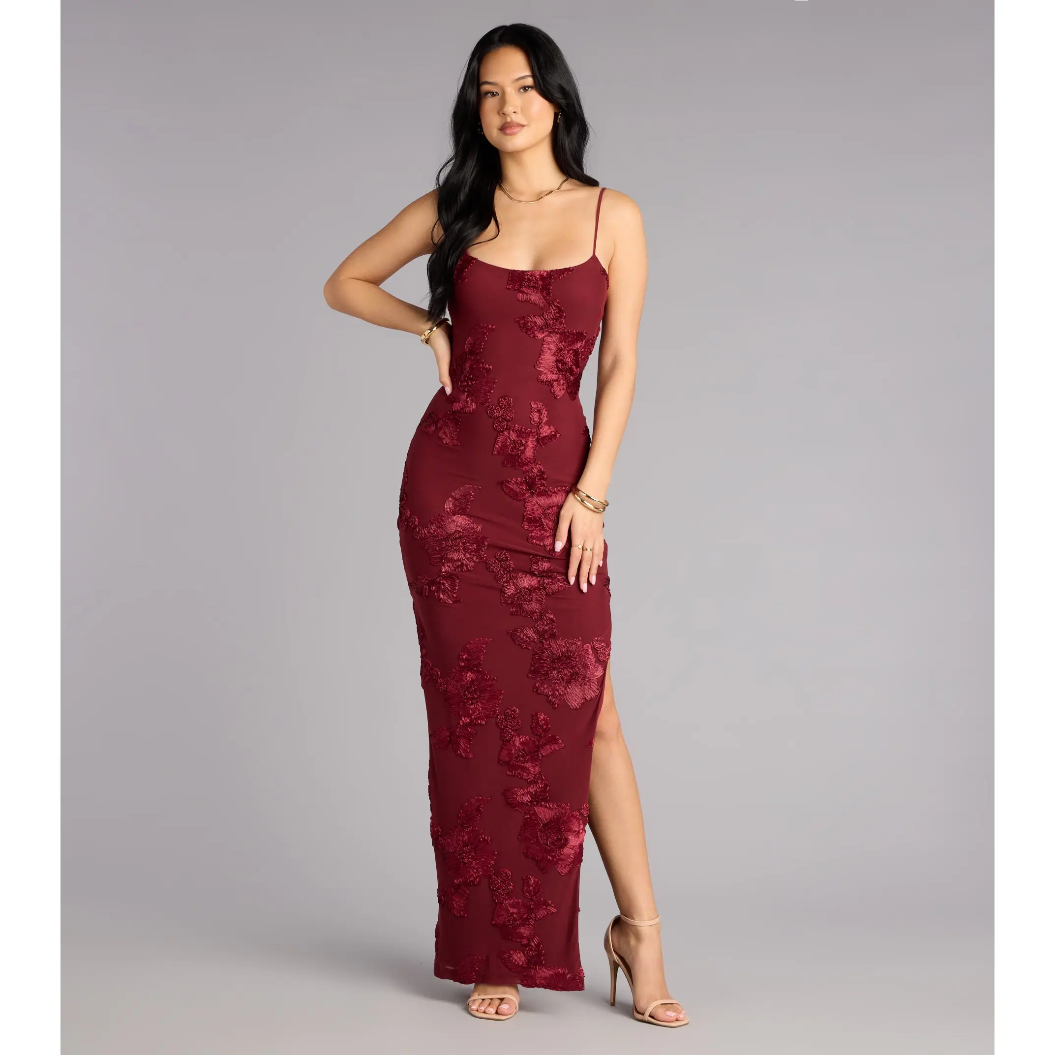 Leona Floral Mesh High Slit Column Dress - TikTok Shop Leona Floral Mesh High Slit Column Dress - TikTok Shop