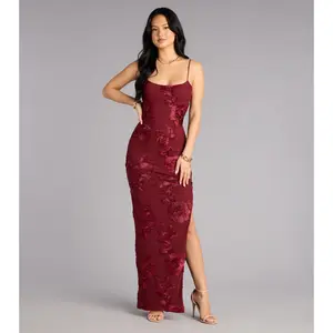 Leona Floral Mesh High Slit Column Dress