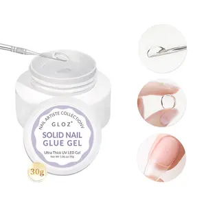 GLOZ Solid Nail Glue Gel UV Cured, Strong Clear Nail Glue for Fake Press On Nails, Long Lasting Sculpting Gel for DIY & Salon Use