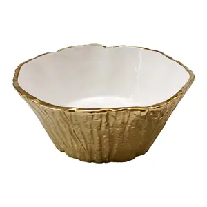 Jiallo 69003 10.5 in. Botanic Porcelain Tree Bark Bowl, Gold