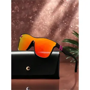 1pc Women's Streamlined Glasses With 2SVGE Branded Accessories, Includes Metallic Decor Double Temple, Gradient Reflective Lenses, Oversized Polygon Frame, Suitable For Outdoor Cycling, Comes With Anti-Lost Strap, Glasses Case And Cleaning Cloth