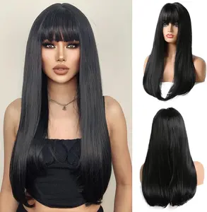 Long Straight Layered Wig with Bangs for Women 26 inch Put on Go Realistic Synthetic Fiber Heat Resistant Natural Wig for Girls Party Cosplay and Daily Use