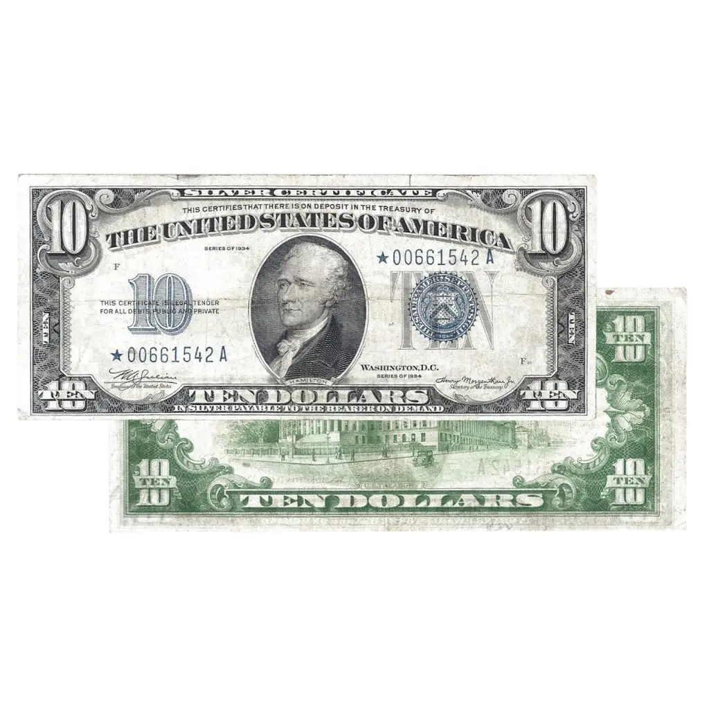 $10 - 1934 Blue Seal Silver Certificate  Star Note- Very Fine