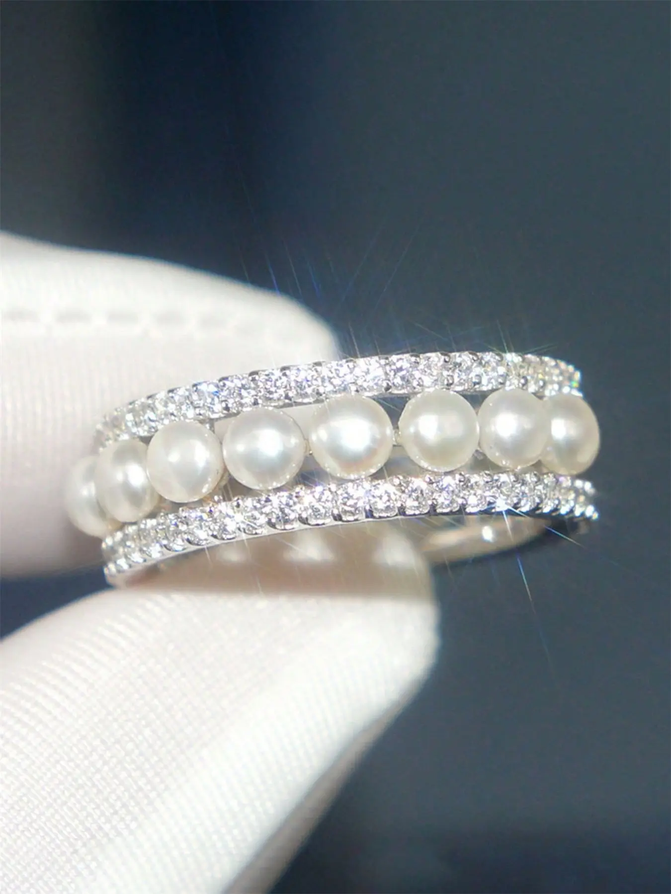 1 PC Fashion Cubic Zirconia & Faux Pearl Ring, Engagement Rings, Bridal Rings For Women For Wedding Jewelry Valentine's Day Gift