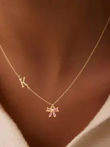 Women's Elegant Initial Crystal Bow Pendant Necklace, Stainless Steel Chain, Simple Sweet Design for All Seasons