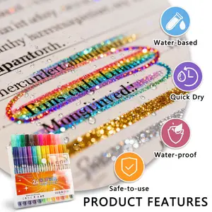 24 Color Flashing Marker Set, Hand Account DIY Painting Pen Set, Student Greeting Card Pens, Daily Office Supplies, Waterproof Marker Pen, Quick Dry Formula, Versatile Usage, Art Pen
