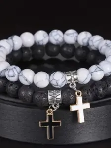 Trendy Turquoise Volcanic Stone Bracelet, Elegant Jewelry Bracelet, Cross Pendant Charm, Unisex Natural Stone Jewelry, Versatile Fashion Accessory