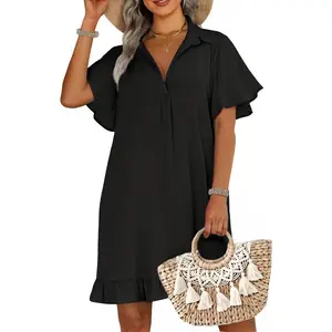 Womens Swimsuit Coverup Short Sleeve Beach Bathing Suit Cover Up Swimwear Flowy Ruffle Bikini Dress Shirt