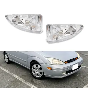 2PCS Clear Chrome Front Bumper Fog Driving Lamps Lights For 2000 2001 2002 2003 2004 Ford Focus,Replace OEM FO2592177 FO2593177, YS4Z15L203BA YS4Z15L203BB