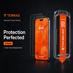 TORRAS GlassGo Titan Screen Protectors  for iPhone , 12FT Military-Grade Shatterproof, Aerospace Tempered Glass, Easy Install Alignment Kit, Bubble-Free, Anti-Scratch, HD Clear, 2-Pack