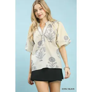 Umgee Floral Print V-Neck Top