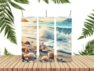 Beach Life 20oz Stainless Steel Tumbler Water Bottle - Drinkware Cup with Seashell Design for Beach Enthusiasts
