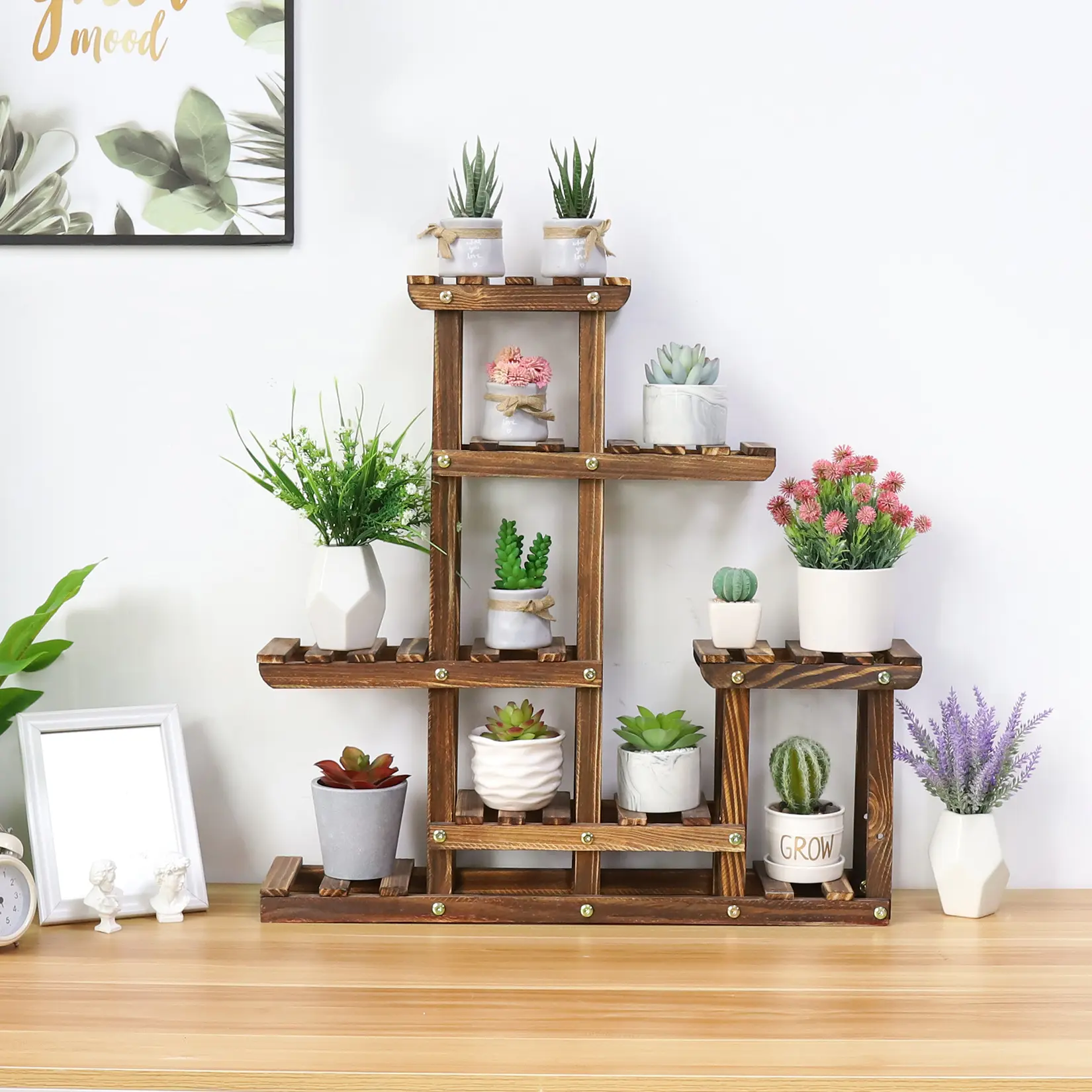 Multi-tiered Plant Stand 6 Tiers Pinewood Succulent Pots Planter Display Rack Balcony Potted Flower Rack Shelf Indoor Outdoor