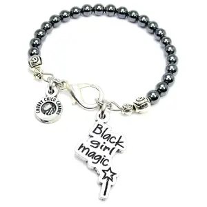 Black Girl Magic Hematite Glass Bracelet