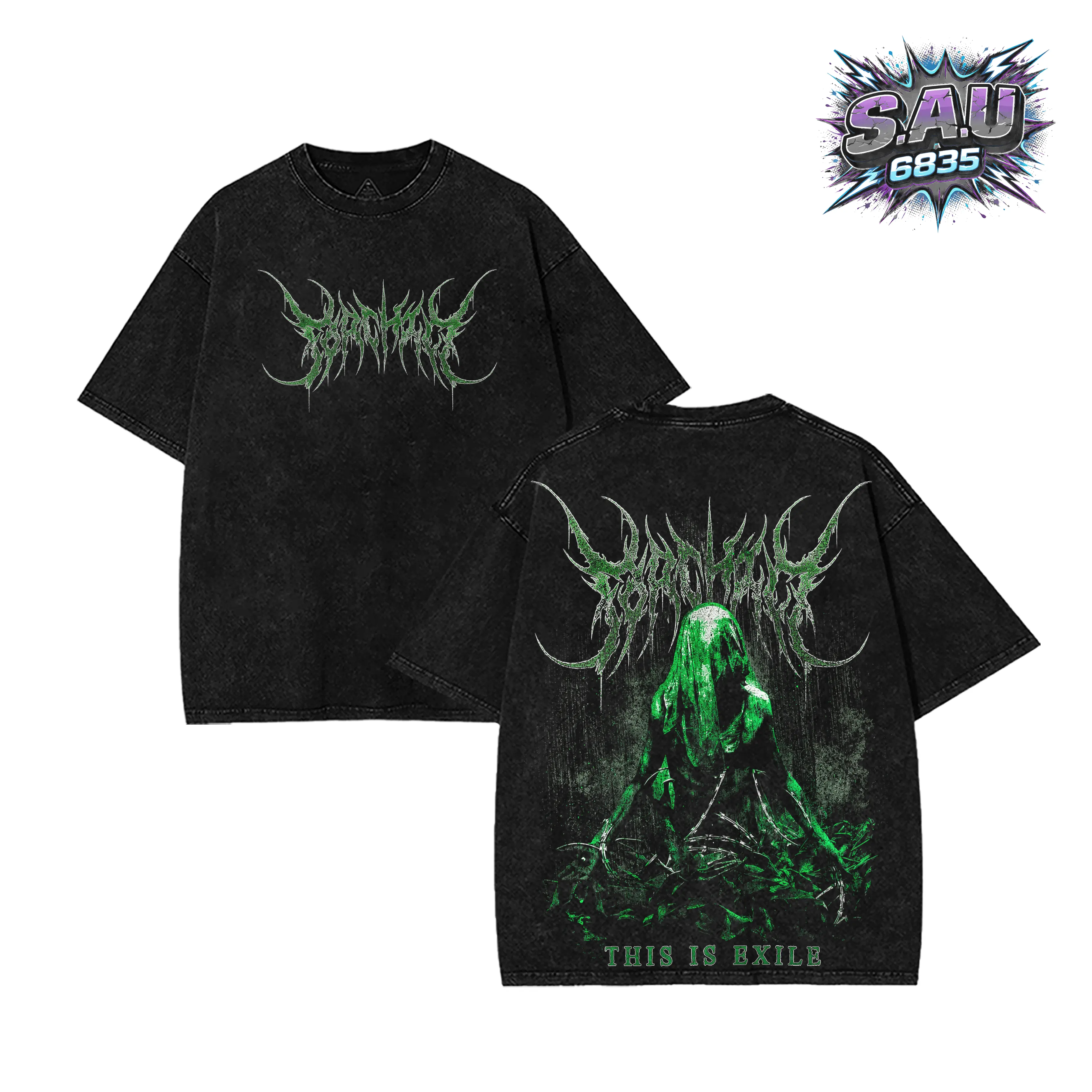 Whitechapel This Is Exile Deathcore Green Glow Gothic Vintage Washed Tee, Heavyweight Cotton Unisex Dark Aesthetic Graphic T-shirt Gift For Gothic Punk Emo Grunge Y2K Outfits Vintage 90s Streetwear Merch