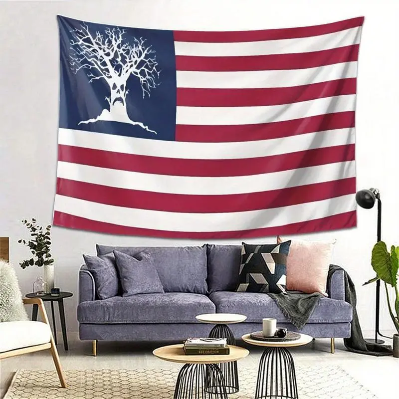 Large Patriotic Tapestry Wall Hanging - Sematary Haunted Mound Harold The Tree Design, Washable Polyester with Striped Border, Ideal for Bedroom, Bar Decor, Unique Gift for Friends |   Textured Wall Decor