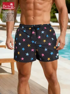 Men's Beach Shorts, Loose Fit Mesh Triangle Lining, Quick-Dry Swim Trunks, Casual Three-Quarter Length, Breathable and Comfortable, Drawstring Swim Bottom