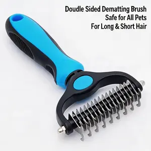 Pet Grooming Brush-Double Sided Hurtless Shedding and Dematting Undercoat Rake Comb for Dogs and Cats, No More Nasty Shedding or Flying Hair shedding brush Pet Supplies outdoorfun
