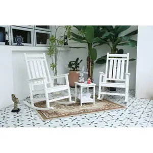 All Weather Rocking Chair Set with Side Table, 3-Piece Rocking Chair Set with Wood-Texture (includes 2 Rocking Chairs and 1 Table)